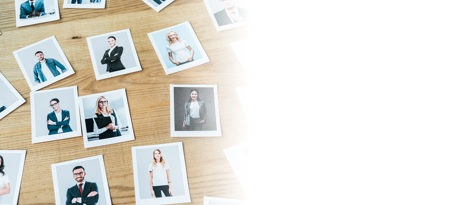 table containing polaroids of individuals