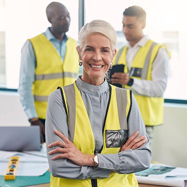 people wearing safety vests and smiling